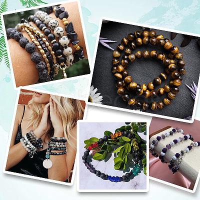DIY Natural Black Onyx & Lava Rock & Tiger Eye Round Beads Bracelets Making Kits DIY-SC0030-25-1
