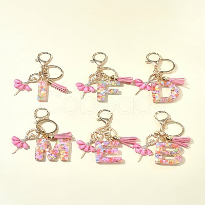 Letter A~Z Transparent Glitter Resin Pendant Keychains KEYC-FZ00024-21-1