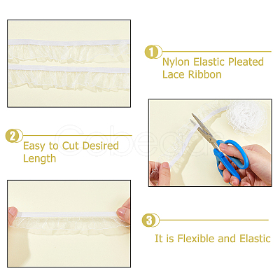 Nylon Elastic Pleated Lace Ribbon OCOR-WH0003-070B-1