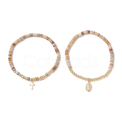 2Pcs Natural Crazy Agate Beads Stretch Bracelets BJEW-JB13415-04-1