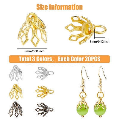 60Pcs 3 Colors Flower Rack Plating Brass Filigree Bead Cap Bails KK-FH0006-86-1