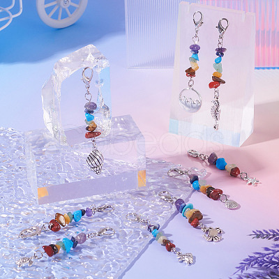 Chakra Gemstone Chip Pendant Decorations HJEW-TAC0027-1