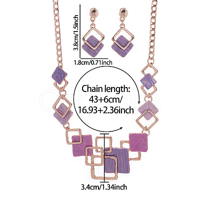 Rhombus Zinc Alloy Enamel Pendant Necklaces & Stud Dangle Earrings Sets WG3ED7E-05-1