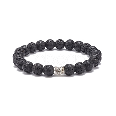 Natural Lava Rock & Rhinestone Stretch Bracelet BJEW-JB08574-1