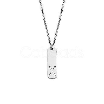 304 Stainless Steel Rectangle with Laser Cut Initial Pendant Necklaces FS-WG71FEF-04-1