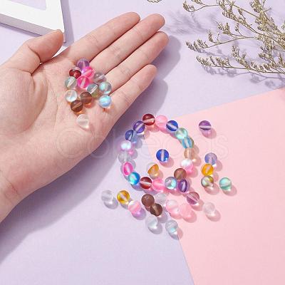 50Pcs 10 Colors Synthetic Moonstone Beads Strands G-YW0001-07-1