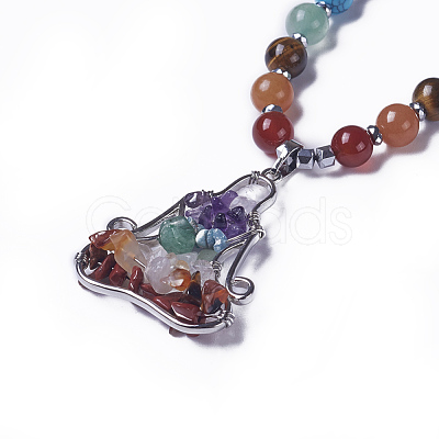 Natural & Synthetic Gemstone and Labradorite Pendant Necklaces NJEW-G324-A07-1