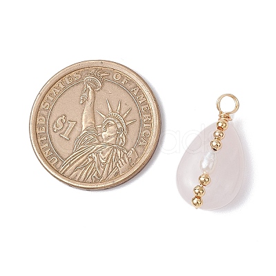 Copper Wire Wrapped Natural Rose Quartz & Natural Cultured Freshwater Pearl Beads Pendants PALLOY-JF03645-01-1