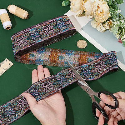 7M Ethnic Style Polyester Flower Jacquard Ribbons OCOR-WH0091-72A-01-1