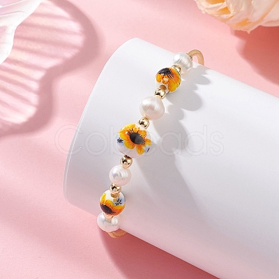 Handmade Porcelain & Natural Cultured Freshwater Pearl & Non-magnetic Synthetic Hematite Beaded Cuff Bangles for Women BJEW-JB14022-02-1