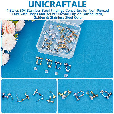16Pcs 4 Styles 304 Stainless Steel Findings Converter STAS-UN0053-23-1