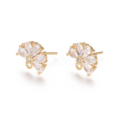 Brass Cubic Zirconia Stud Earring Findings X-EJEW-E257-05G-1