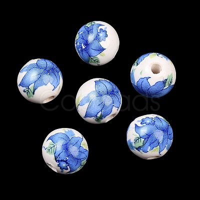 Floral Printed Porcelain Beads PORC-Q199-12mm-19-1