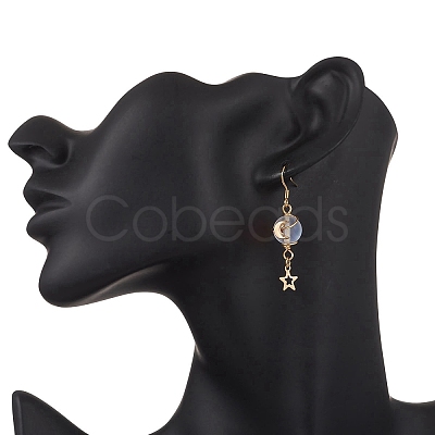 Moon Copper Wire Wrapped Synthetic Moonstone Bead & CCB Plastic & 201 Stainless Steel Dangle Earrings EJEW-JE06654-02-1