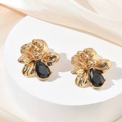 Valentine's Day 304 Stainless Steel Cubic Zirconia Stud Earrings for Women EJEW-F411-01G-01-1