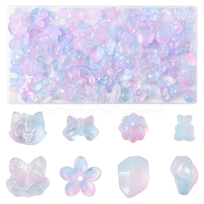 120Pcs 8 Styles Transparent Spray Paint Glass Beads GLAA-FS0002-26-1