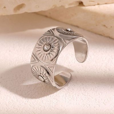 304 Stainless Steel Rhinestone Open Cuff Rings WG2F424-02-1
