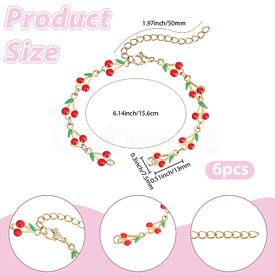 6Pcs 304 Stainless Steel Enamel Red Cherry Link Chain Bracelet Making AJEW-BM00004-1