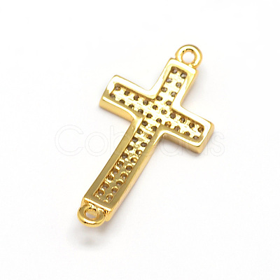 Curved Latin Sideways Cross Brass Micro Pave Cubic Zirconia Links X-ZIRC-E010-02G-1