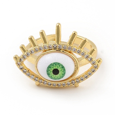 Cubic Zirconia Sun with Evil Eye Open Cuff Ring with Enamel RJEW-B042-08G-02-1