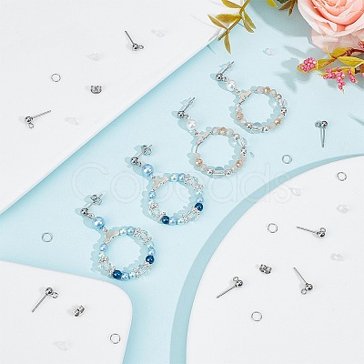 150Pcs 202 Stainless Steel Ball Stud Earring Findings STAS-SP0001-52B-P-1