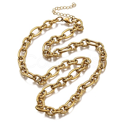 304 Stainless Steel Textured Cable Chain Necklaces NJEW-R023-10G-1