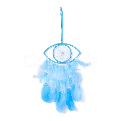 Handmade Eye Woven Net/Web with Feather Wall Hanging Decoration HJEW-K035-04A-1