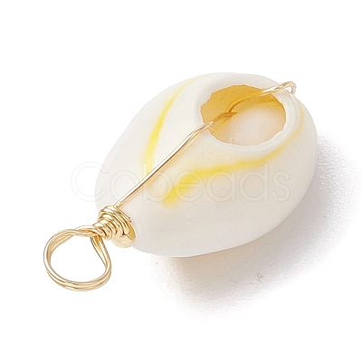 Natural Cowrie Shell Copper Wire Wrapped Pendants PALLOY-JF02932-03-1