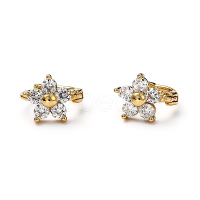 Brass Micro Pave Clear Cubic Zirconia Huggie Hoop Earrings EJEW-H121-16G-1