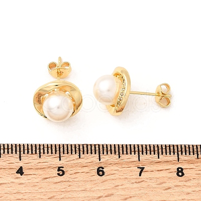 Round Brass Micro Pave Clear Cubic Zirconia Stud Earrings EJEW-C154-09G-1