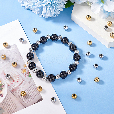 120Pcs 2 Colors 304 Stainless Steel Round Seamed Beads STAS-UN0060-65C-1