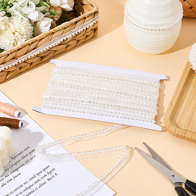 10Yards Polyester & Plastic Pearl Ribbon OCOR-CY0001-78A-1