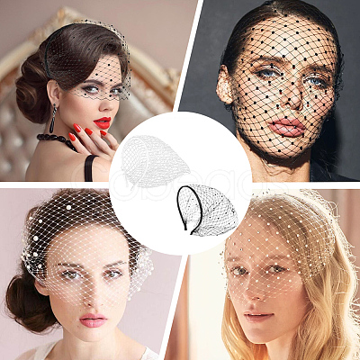2Pcs 2 Colors Mesh Veil Cloth Hair Bands AJEW-CP0009-59-1