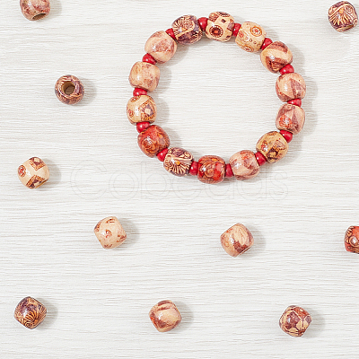 3 Bags Printed Wooden Dyed Beads WOOD-SC0002-20-1