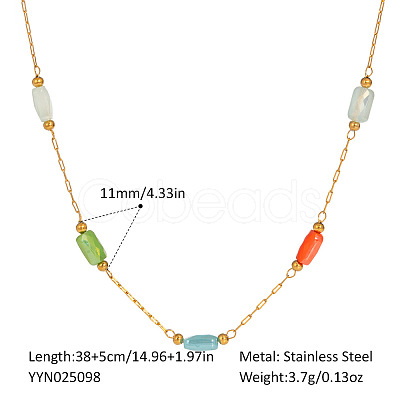 Colorful Natural Stone Rectangle & Stainless Steel Handmade Link Chain Necklaces ZX3080-1-1