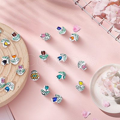 24Pcs 12 Colors Handmade Porcelain Glazed Beads PORC-PA0001-42-1
