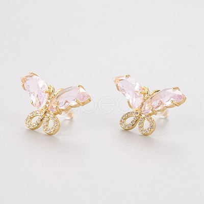 Brass Micro Pave Clear Cubic Zirconia Stud Earrings EJEW-P263-A-1