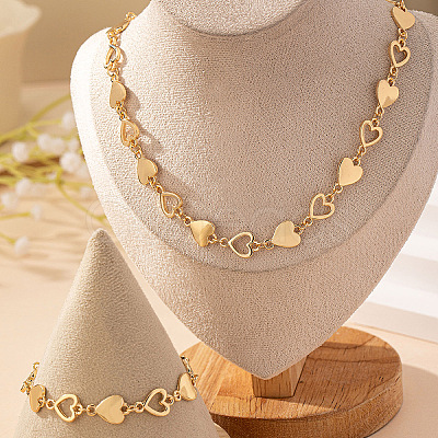 Zinc Alloy Heart Link Chain Necklaces & Bracelets Sets FS-WGBB3CC-01-1