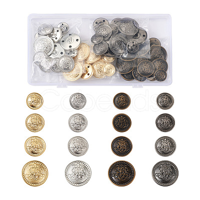 64Pcs 16 Style Brass Shank Buttons BUTT-TA0001-11-1