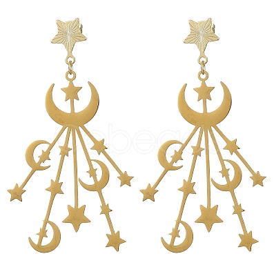 201 Stainless Steel Moon & Star Dangle Stud Earrings for Women EJEW-TA00368-1