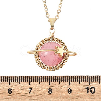 Dyed Natural Green Jade Copper Wire Wrapped Planet Pendant Brass Cable Chain Necklaces for Women NJEW-TA00260-01-1
