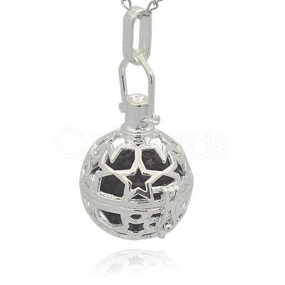 Silver Color Plated Brass Hollow Round Cage Pendants KK-J226-03S-1