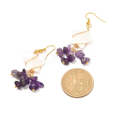 Star with Cluster Chip Beads Long Dangle Earrings EJEW-JE04686-1