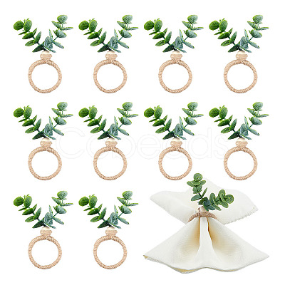 Jute Cord & Wood Beads Napkin Rings AJEW-GA00025-1