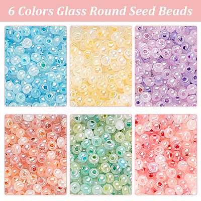 PandaHall Elite 1800Pcs 6 Colors Glass Round Seed Beads SEED-PH0001-90-1