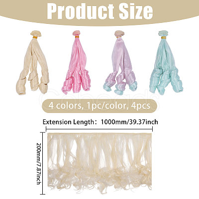 4Pcs 4 Colors High Temperature Fiber Long Flat Curly Hairstyle Doll Wig Hair DOLL-GL0001-04A-1