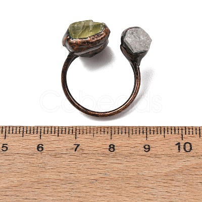 Natural Fluorite & Quartz Crystal Irregular Nugget Open Cuff Ring RJEW-I082-07R-02A-1