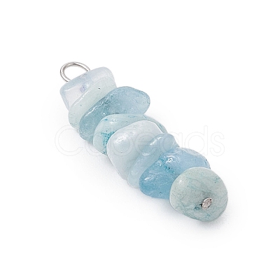 3Pcs Natural Aquamarine & Flower Amazonite & Synthetic Stone Chip Beaded Constellation Pendants PALLOY-JF03043-11-1