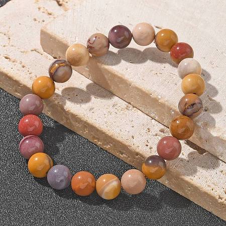 Natural Mookaite Beaded Stretch Bracelets X-BJEW-Q692-52-8mm-1