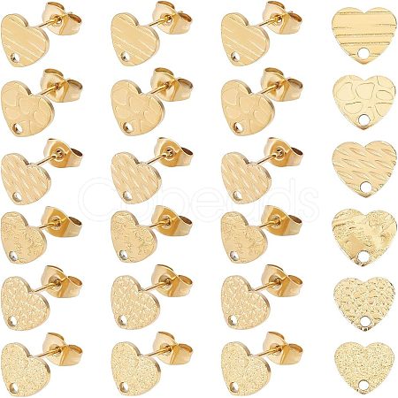 24Pcs 6 Style Heart Shape PVD Vacuum Plating 304 Stainless Steel Stud Earring Findings EJEW-UN0001-64-1